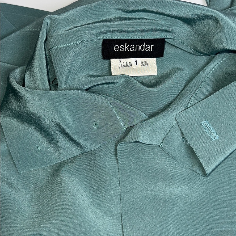🩵NWOT ESKANDAR WOMENS 100% SILK OVERSIZED BUTTON BLOUSE IN TEAL/ BLUE SIZE 1 - Picture 9 of 11